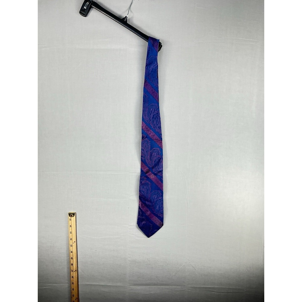 Aristo Craft 100% Silk Neck Tie Blue Purple Paisley Diagonal Made in France